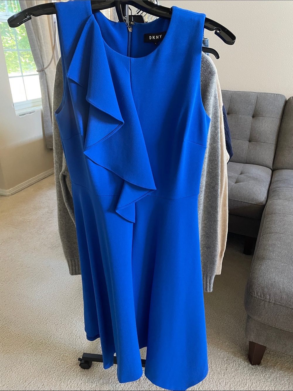 DKNY Cobalt Blue Sleeveless Ruffle Fit-and-Flare Midi Dress 6